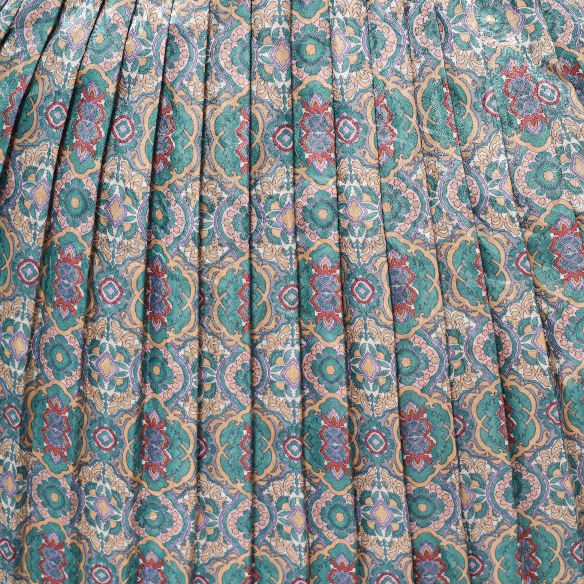 80s Shirtwaist Midi Dress Floral Mandala Print High Waisted Pleated Medium