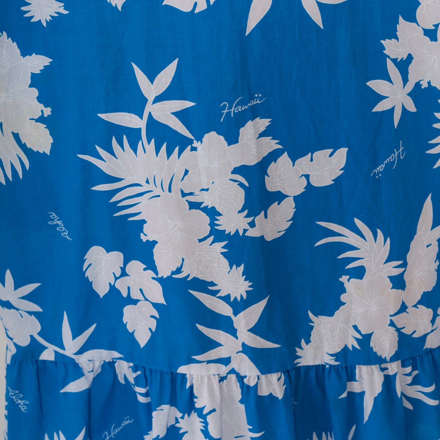 80s Hawaiian Floral Mini Dress Blue Puff Sleeve Tent Cut Small