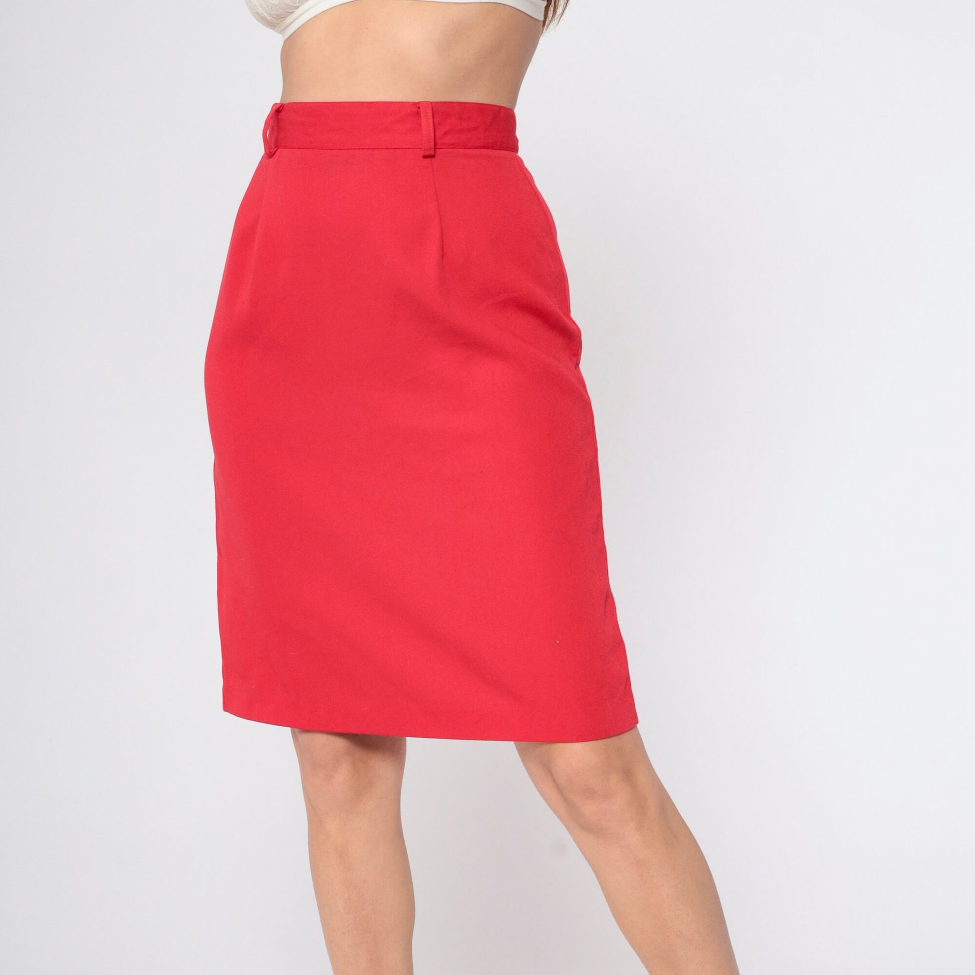 80s Bobbie Brooks Red Mini Pencil Skirt High Waisted Straight Cut Medium