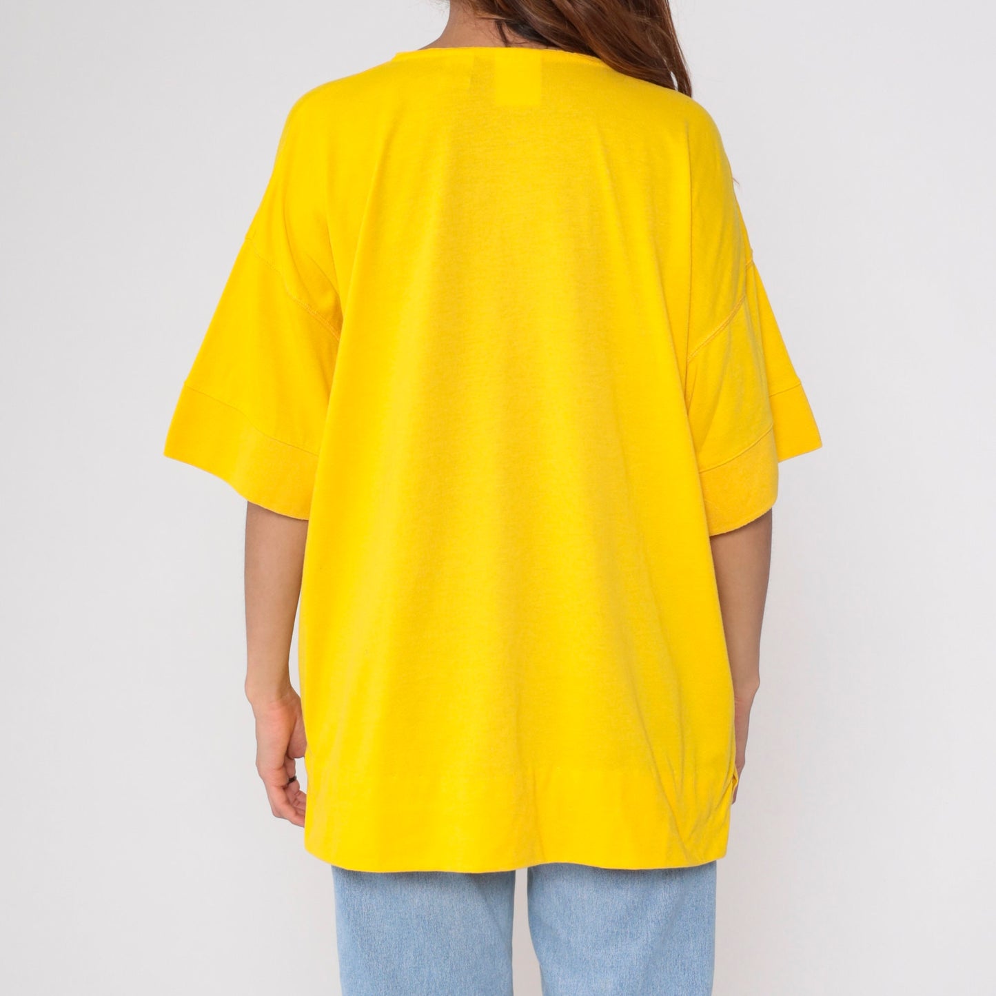 80s Yellow Henley Shirt Short Sleeve Button Up Cotton Blend Plus Size XXL