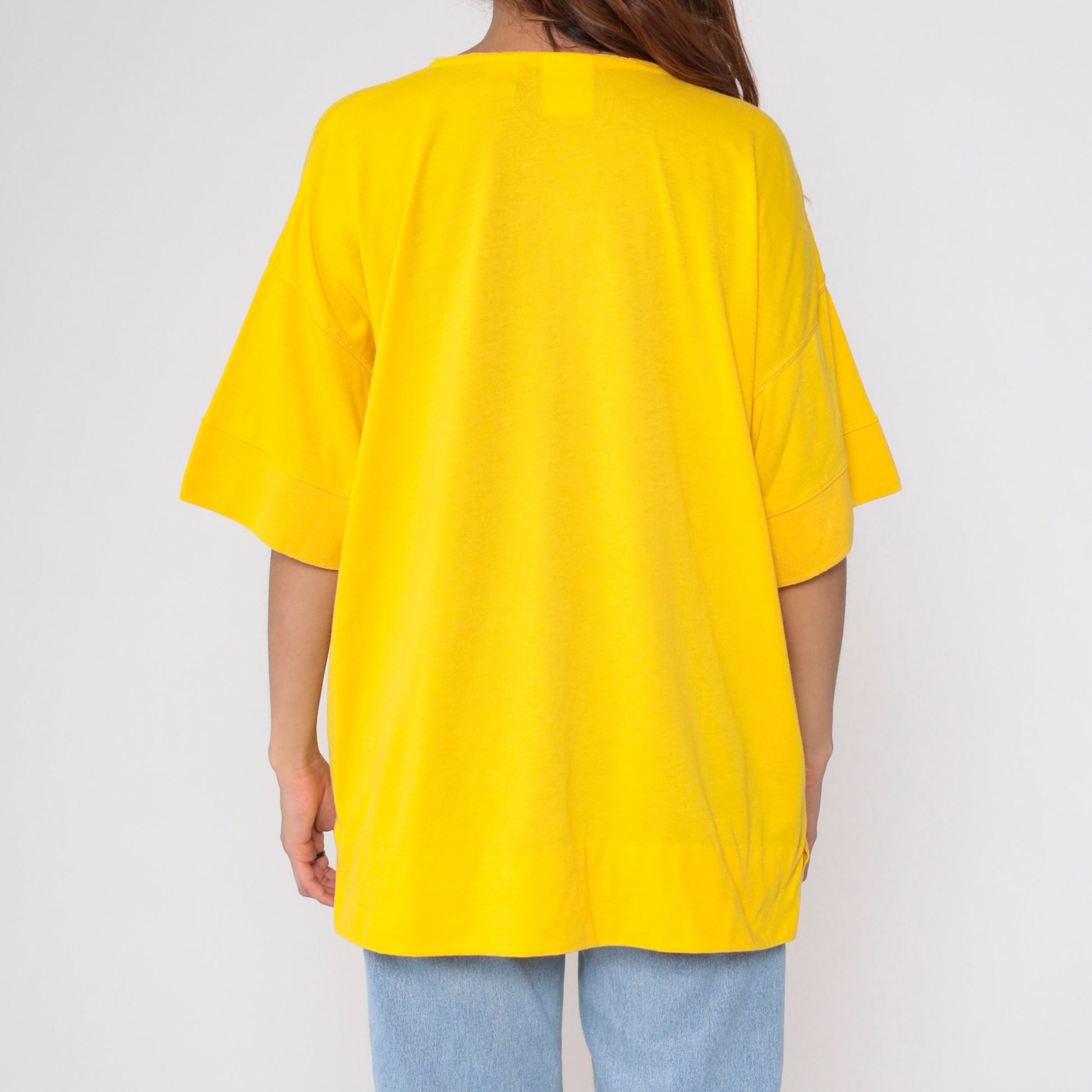 80s Yellow Henley Shirt Short Sleeve Button Up Cotton Blend Plus Size XXL