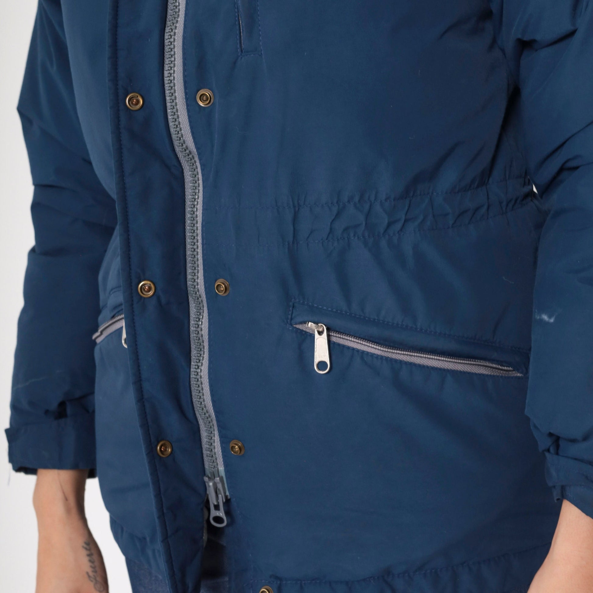 80s LL Bean Blue Goretex Down Puffer Ski Jacket Hood Small S