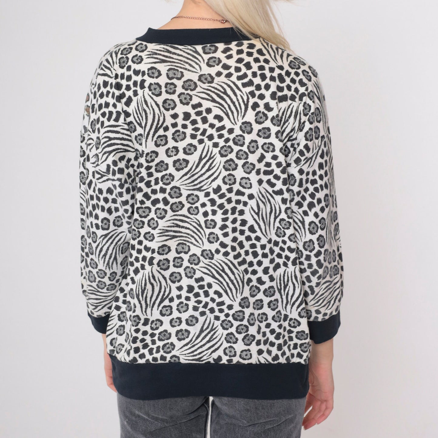80s Glitter Jungle Animal Print Blouse Lion Tiger Zebra Leopard Medium