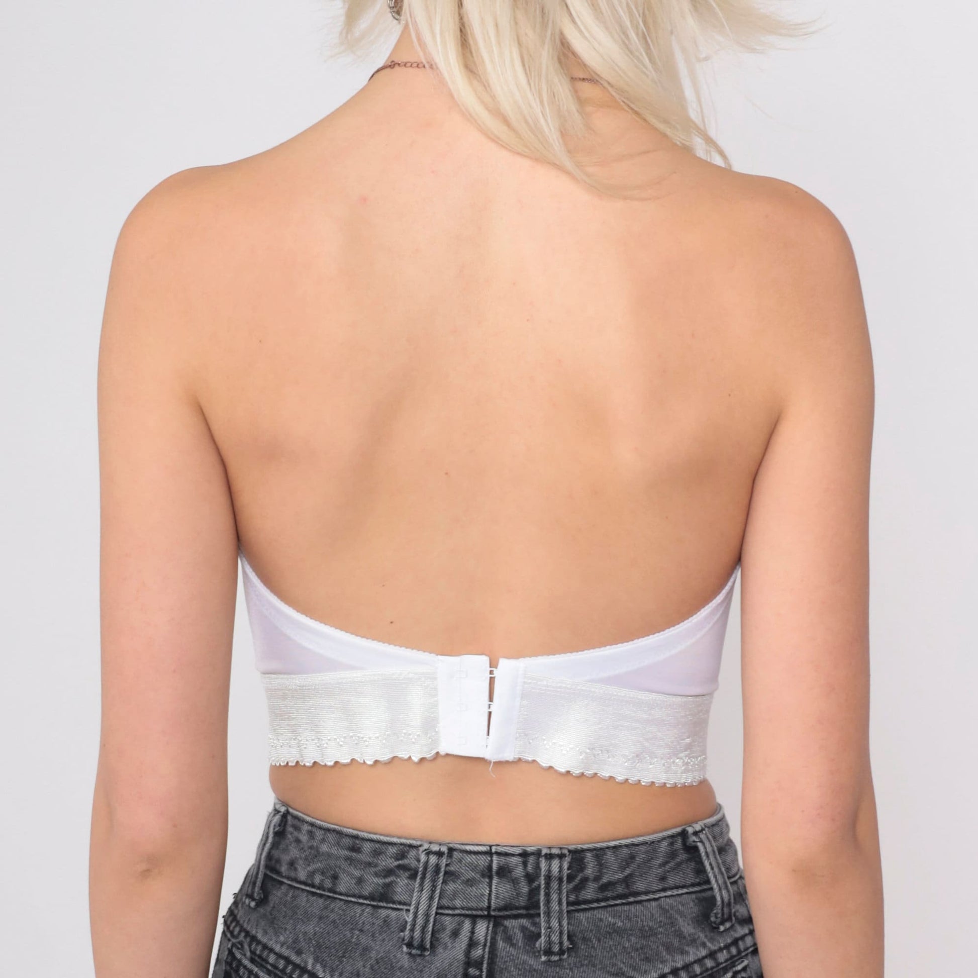 90s White Bustier Strapless Underwire Sweetheart Neckline Crop Top 36A