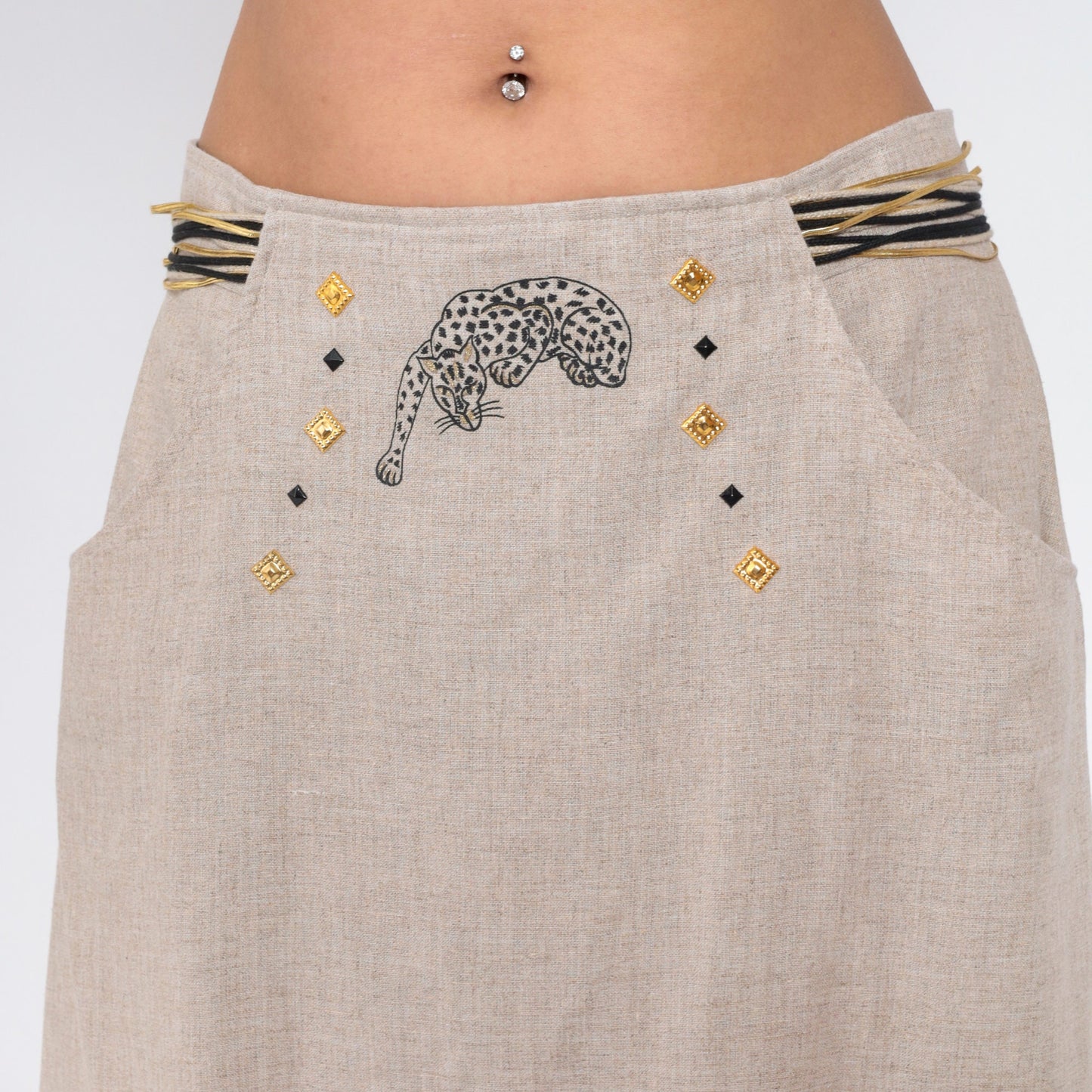 90s Joseph Ribkoff Leopard Print Maxi Skirt Tan Gold Studs Large L