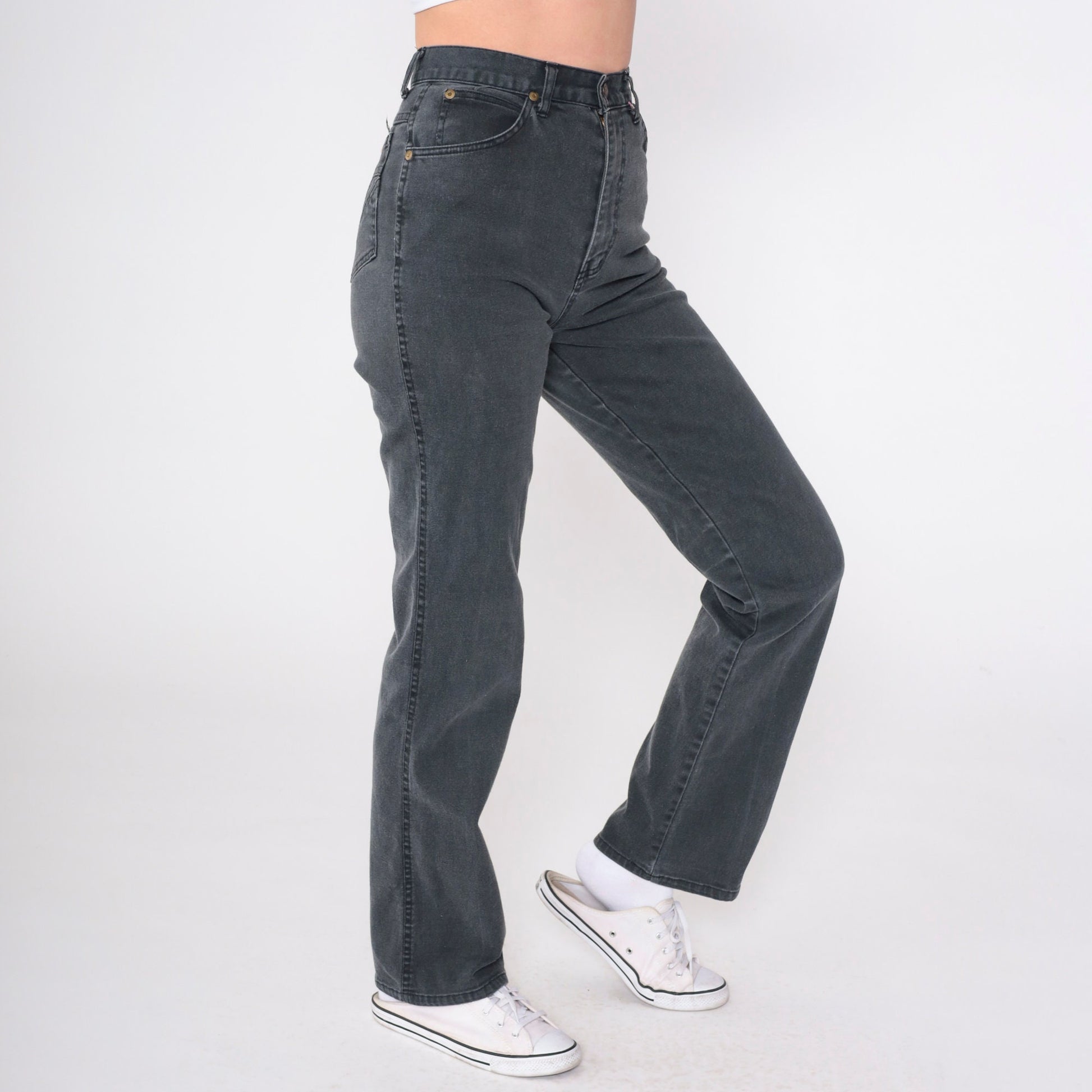 90s Black High-Waist Slim Straight Jeans Faded Denim Small 27