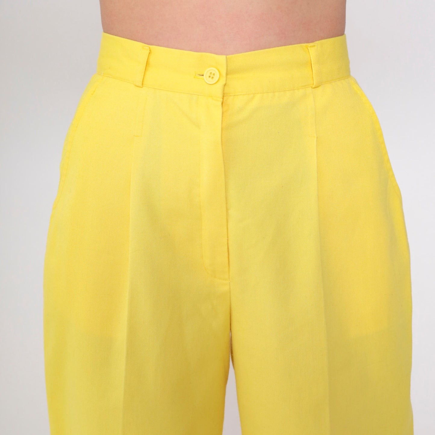 80s Yellow High-Waisted Pleated Tapered Trousers Extra Small
