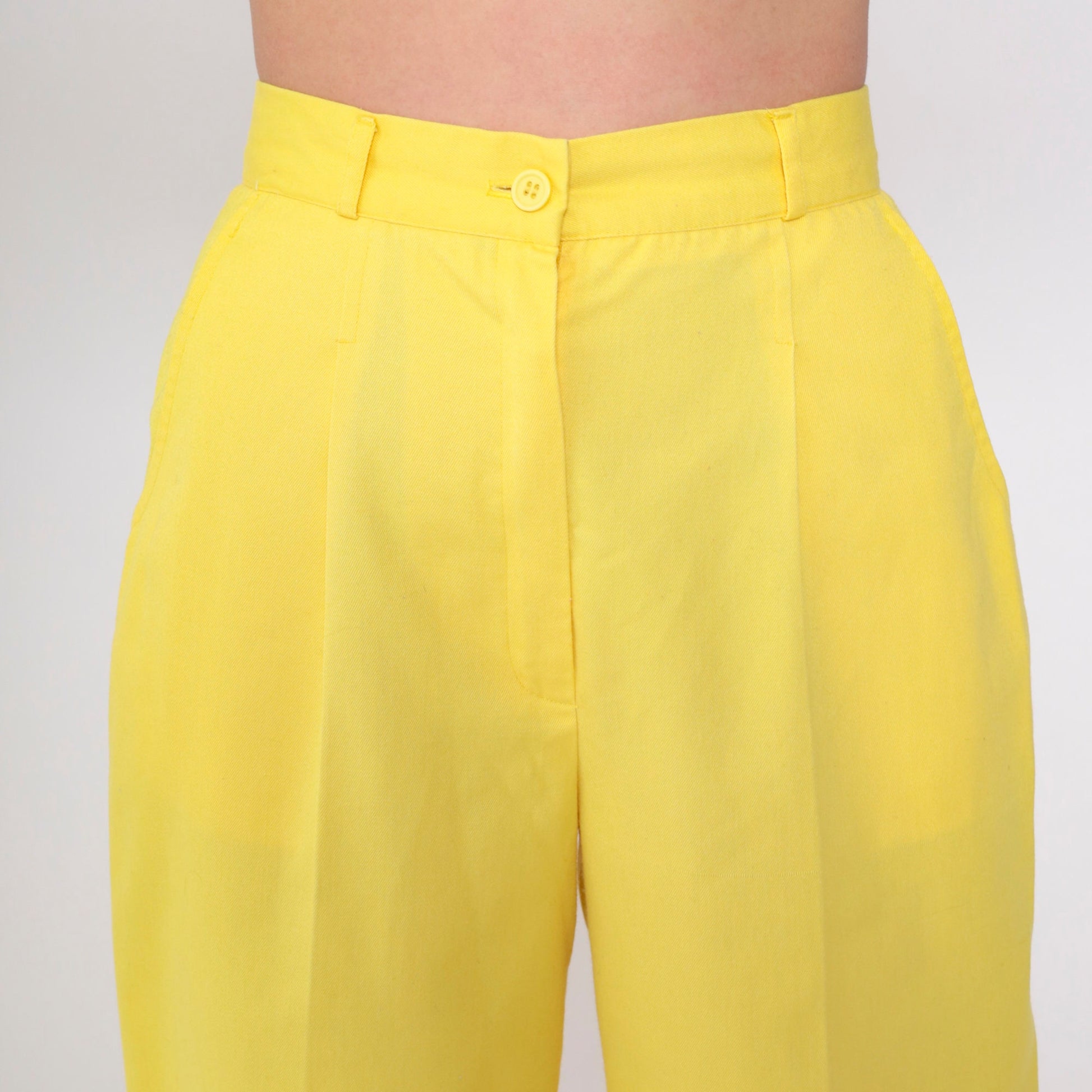 80s Yellow High-Waisted Pleated Tapered Trousers Extra Small
