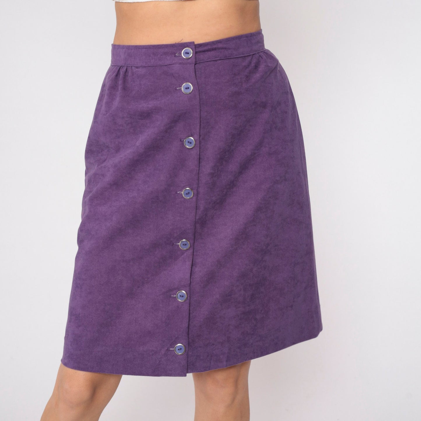 80s Purple Mini Skirt High Waisted Button Front Pencil Small S