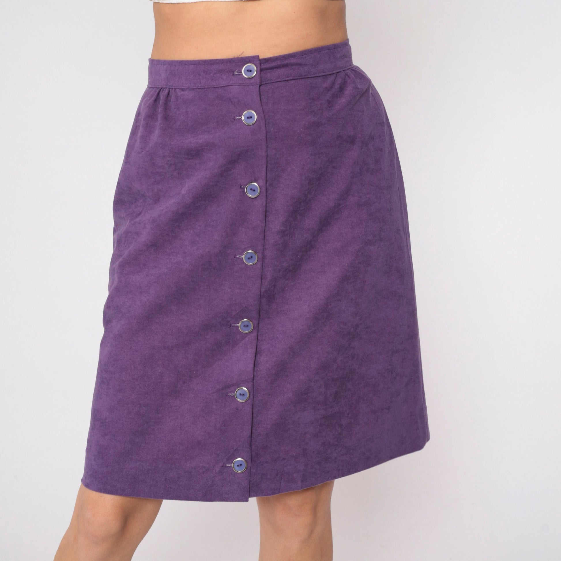 80s Purple Mini Skirt High Waisted Button Front Pencil Small S