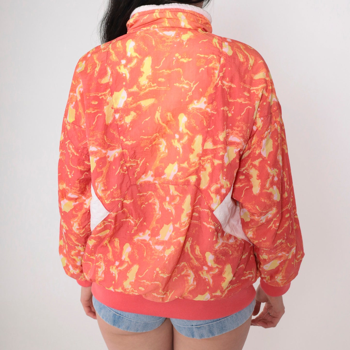 90s Aviat Sportif Reversible Windbreaker Coral Pink White Psychedelic Zip Jacket Small