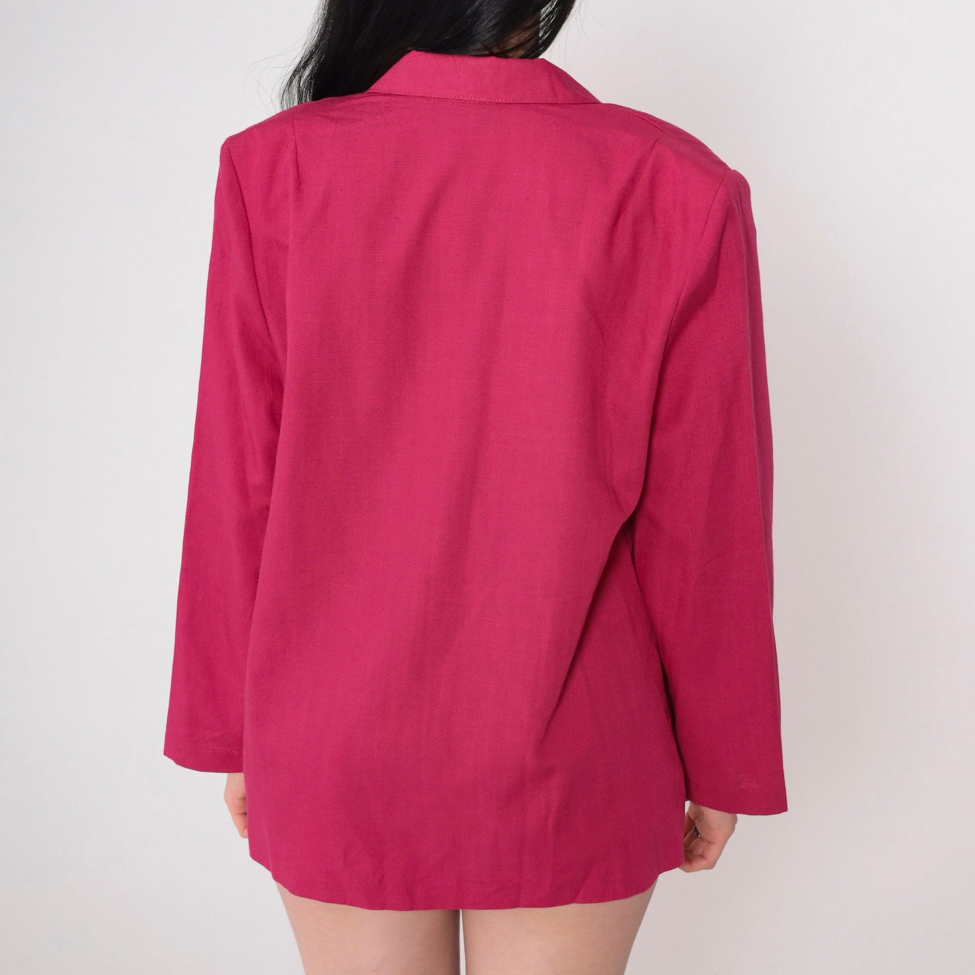 80s Fuchsia Pink Blazer Button-Up Jacket Single Breasted Medium M