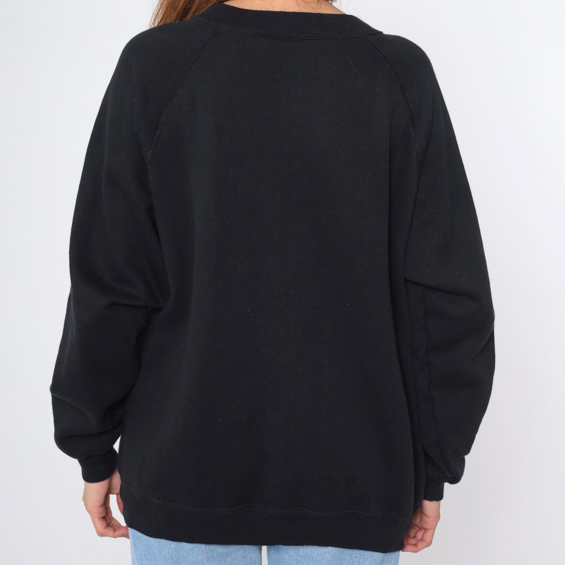 90s Southwest Black Sweatshirt Desert Coyote Cactus Moon Star Studs Raglan Large