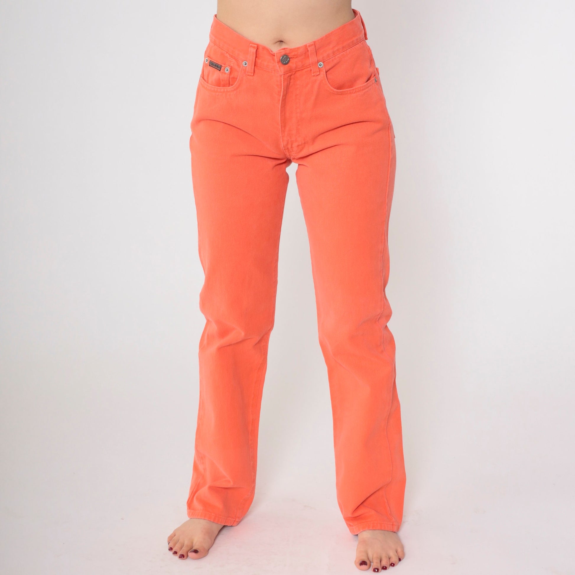 Calvin Klein 90s Orange Denim Mom Jeans Mid Rise Straight Leg Small S