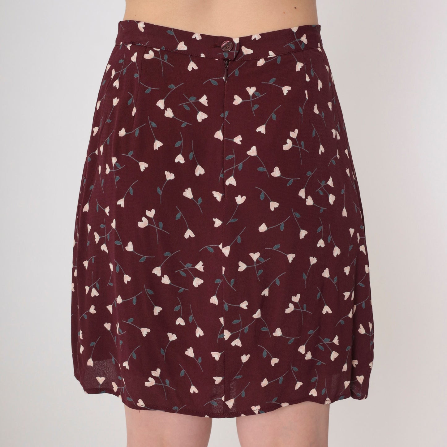 90s Brown Floral Mini Skirt High Waist Ditsy Print Straight Small S