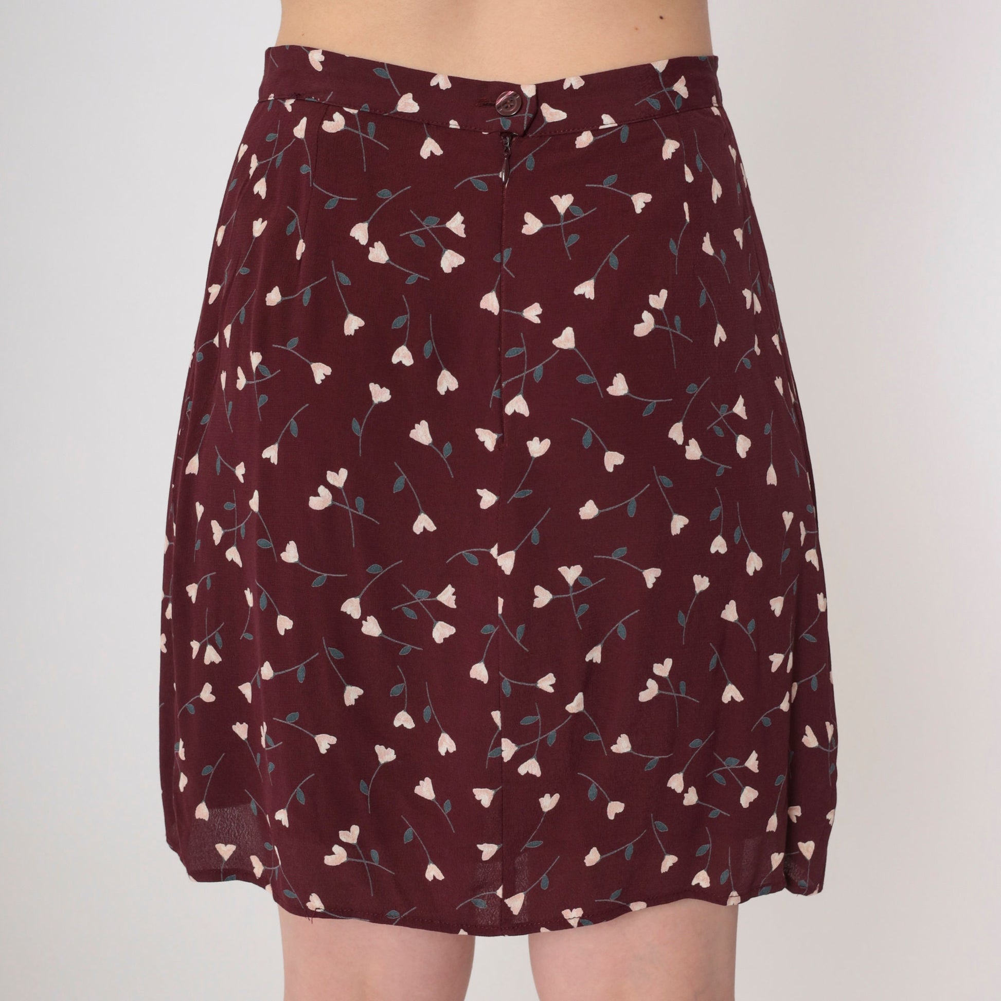90s Brown Floral Mini Skirt High Waist Ditsy Print Straight Small S