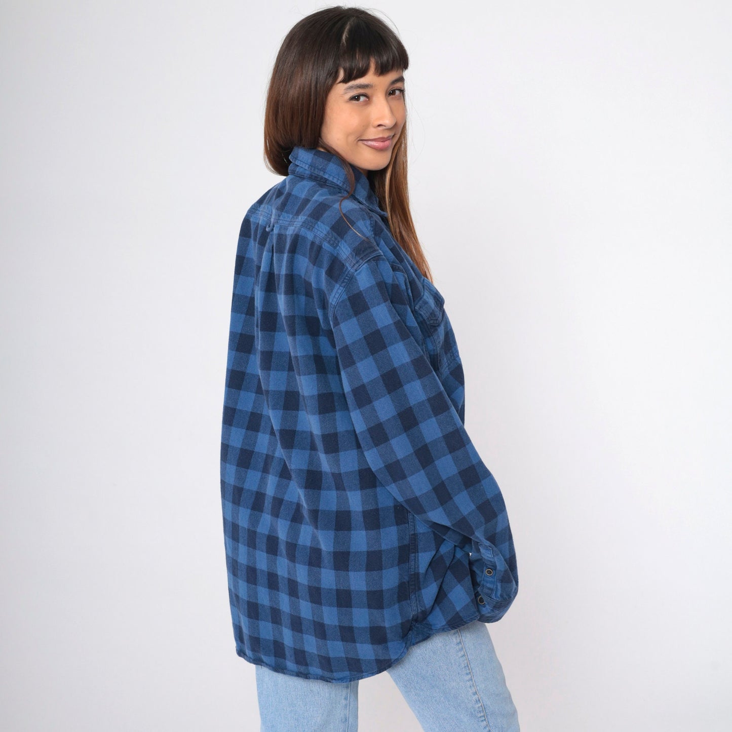 90s Jachs Buffalo Plaid Button-Up Shirt Blue Black Cotton Extra Large Tall