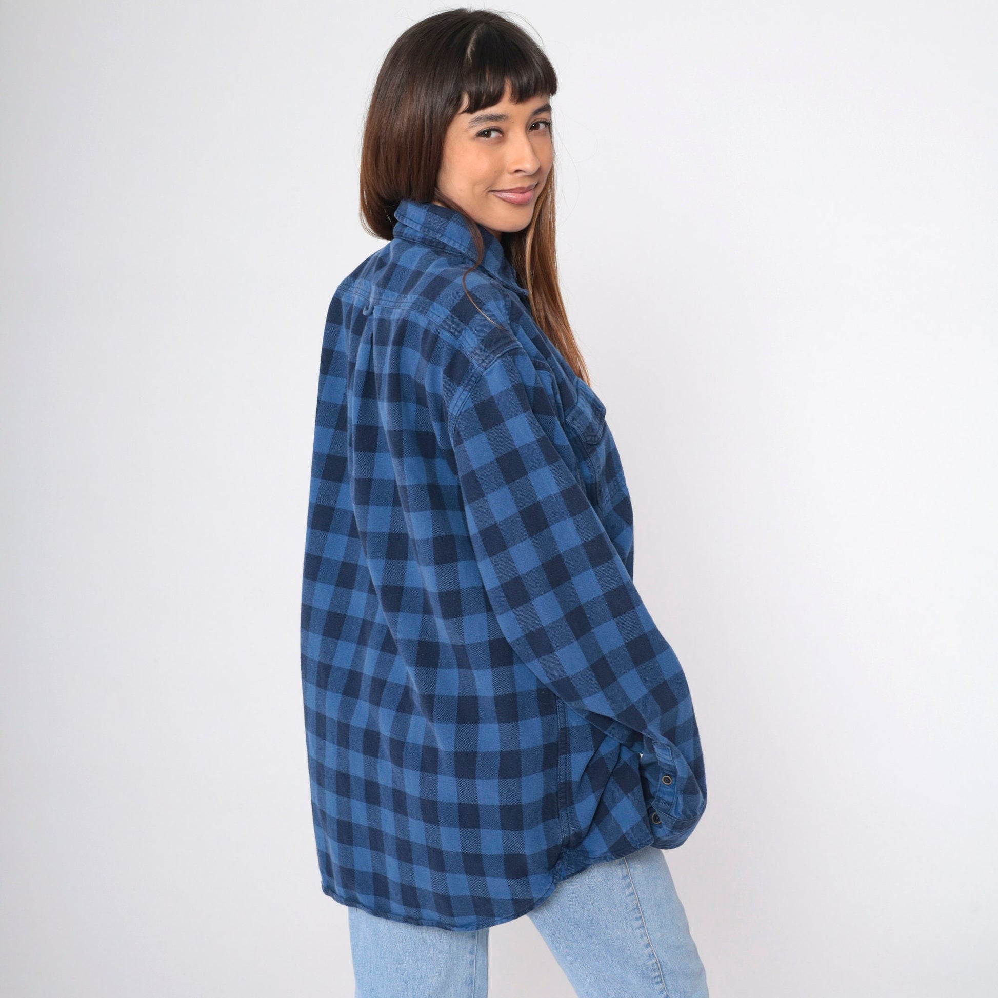 90s Jachs Buffalo Plaid Button-Up Shirt Blue Black Cotton Extra Large Tall
