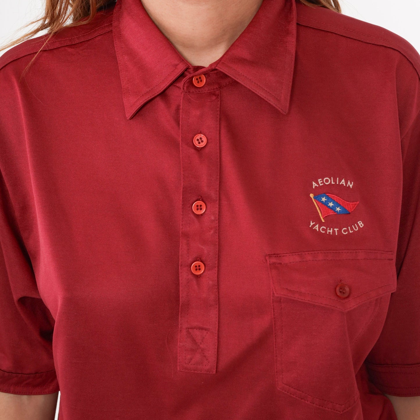 80s Aeolian Yacht Club Polo Shirt Alameda California Embroidered Dark Red Large