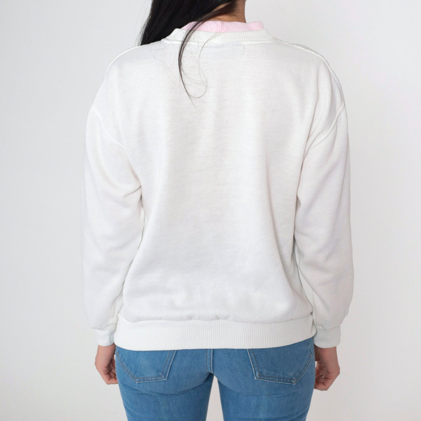 90s Sheep Graphic Sweatshirt White Ribbed Knit Crewneck Medium M