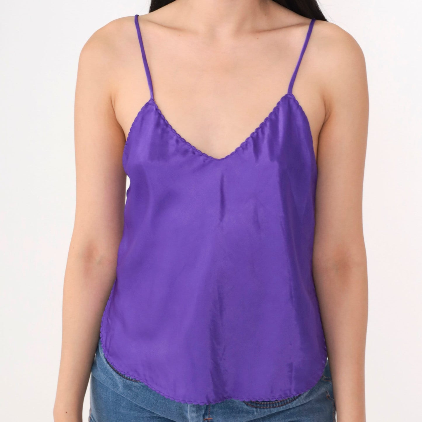 90s Purple Camisole Tank Top Spaghetti Strap V-Neck Small