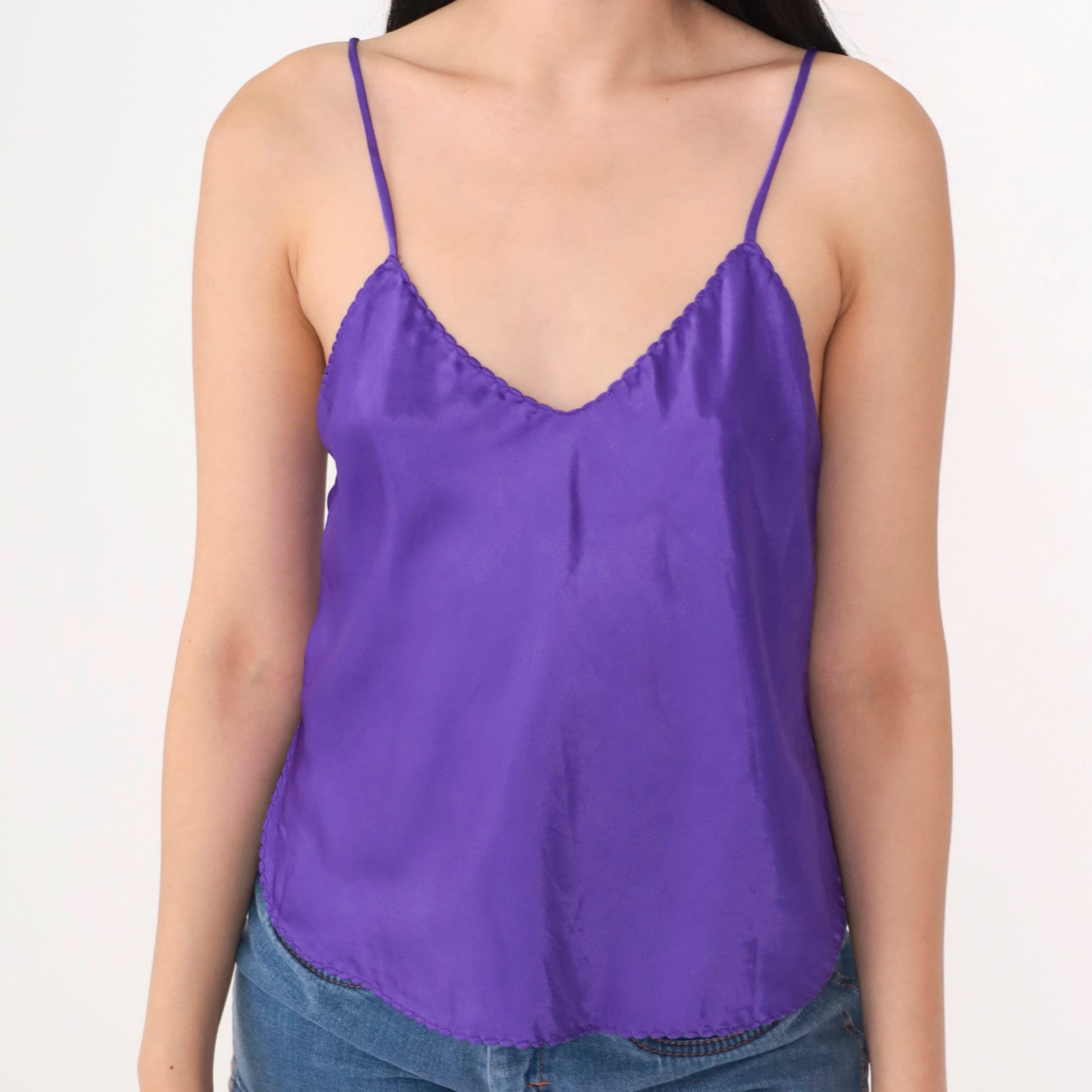 90s Purple Camisole Tank Top Spaghetti Strap V-Neck Small