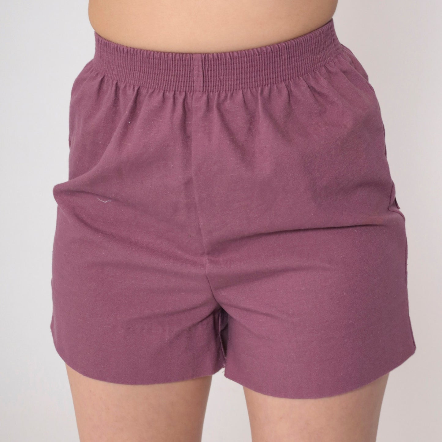 80s Dusty Purple High-Waist Gym Shorts Cotton Elastic Waist Extra Small