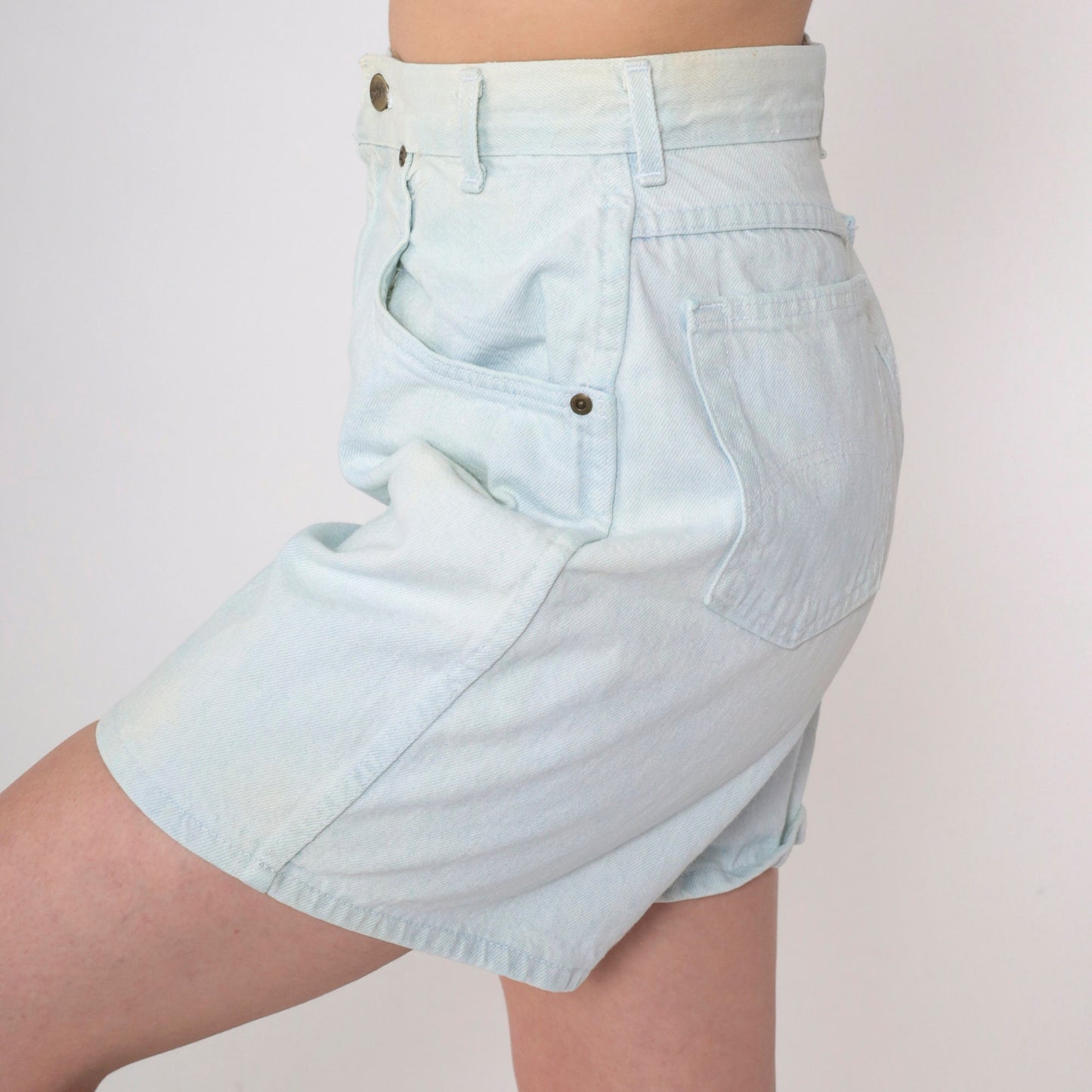 90s Light Wash Denim Shorts High Rise Jean Shorts Stone Wash Small 26