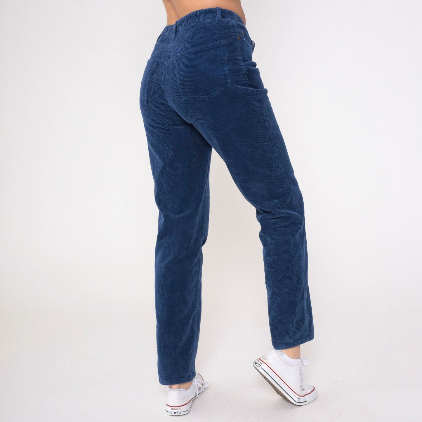 90s Newport News Dark Blue Corduroy High-Waist Tapered Trousers Medium 10