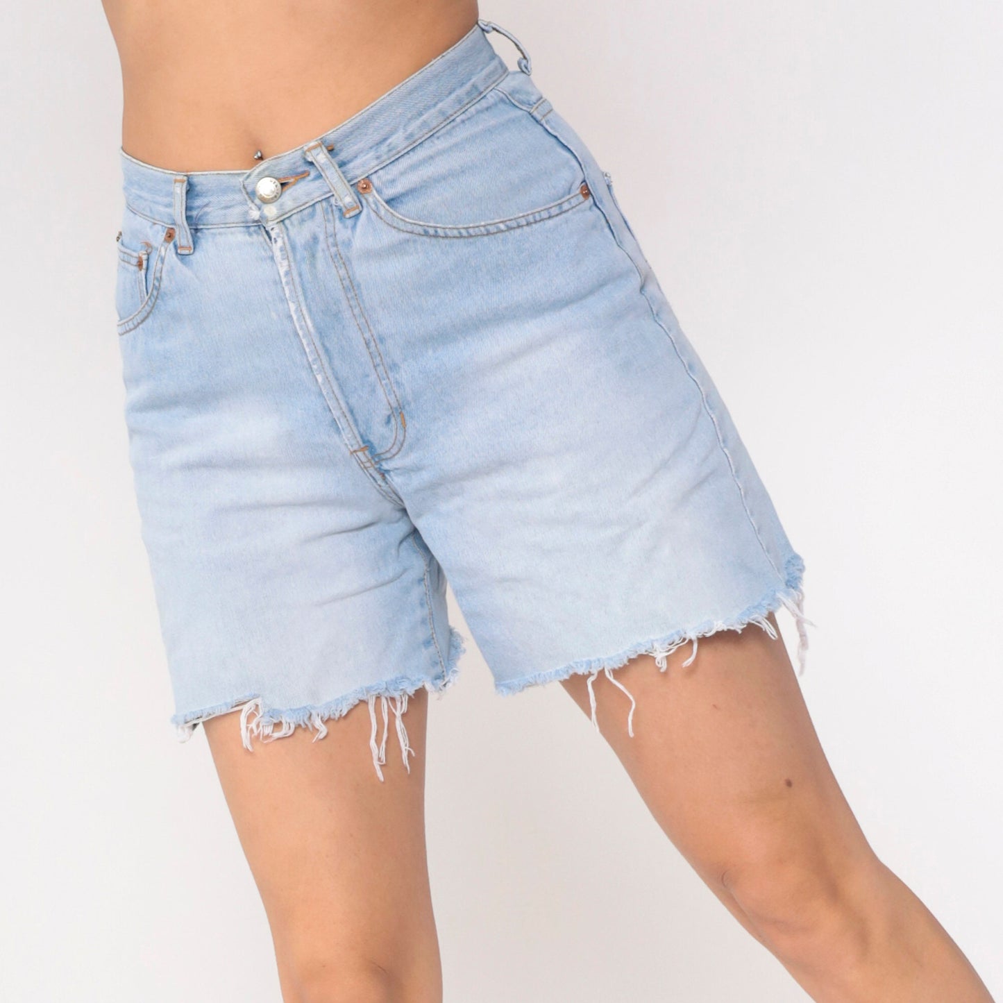 90s Forenza Cutoff Denim Shorts Light Wash High Waisted Frayed Small 6