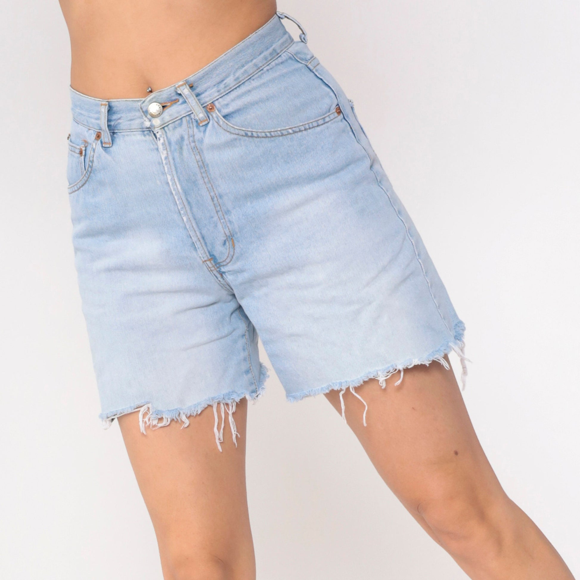 90s Forenza Cutoff Denim Shorts Light Wash High Waisted Frayed Small 6