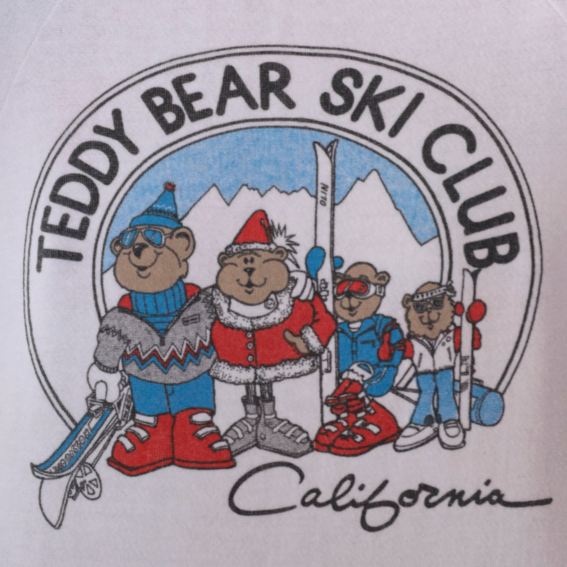 90s Teddy Bear Ski Club California Graphic Sweatshirt White Crewneck Small