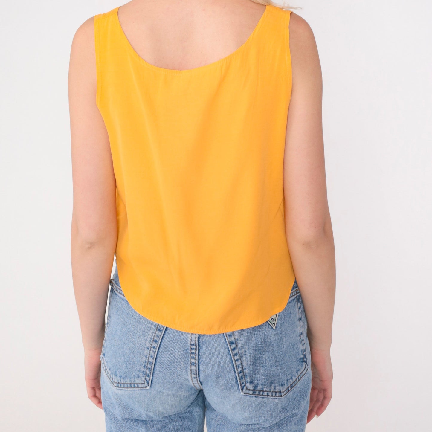 90s Marigold Yellow Scoop Neck Tank Top Rayon Small S