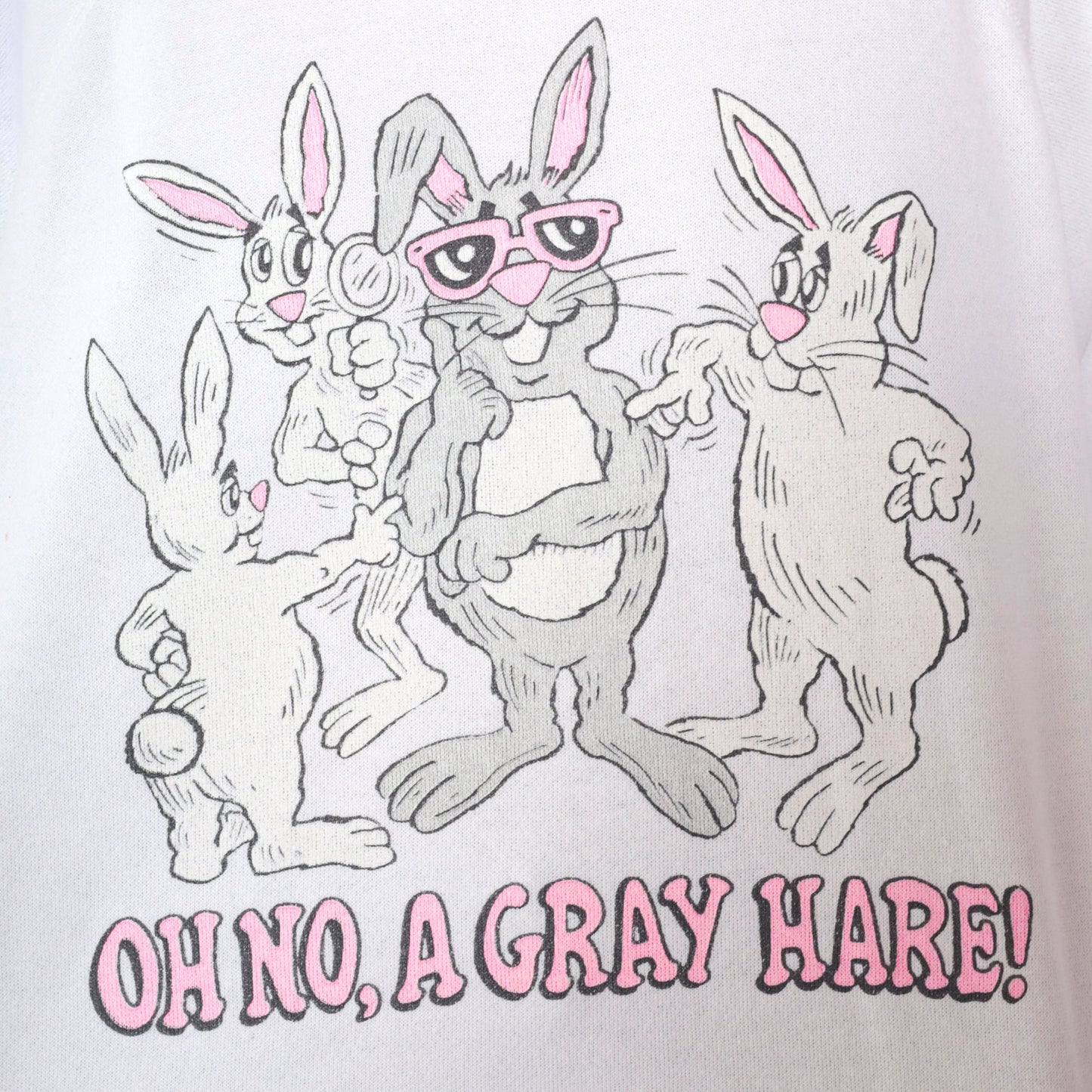 80s Rabbit Pun Sweatshirt Grey Hare Cartoon Bunny Graphic Cutoff Large