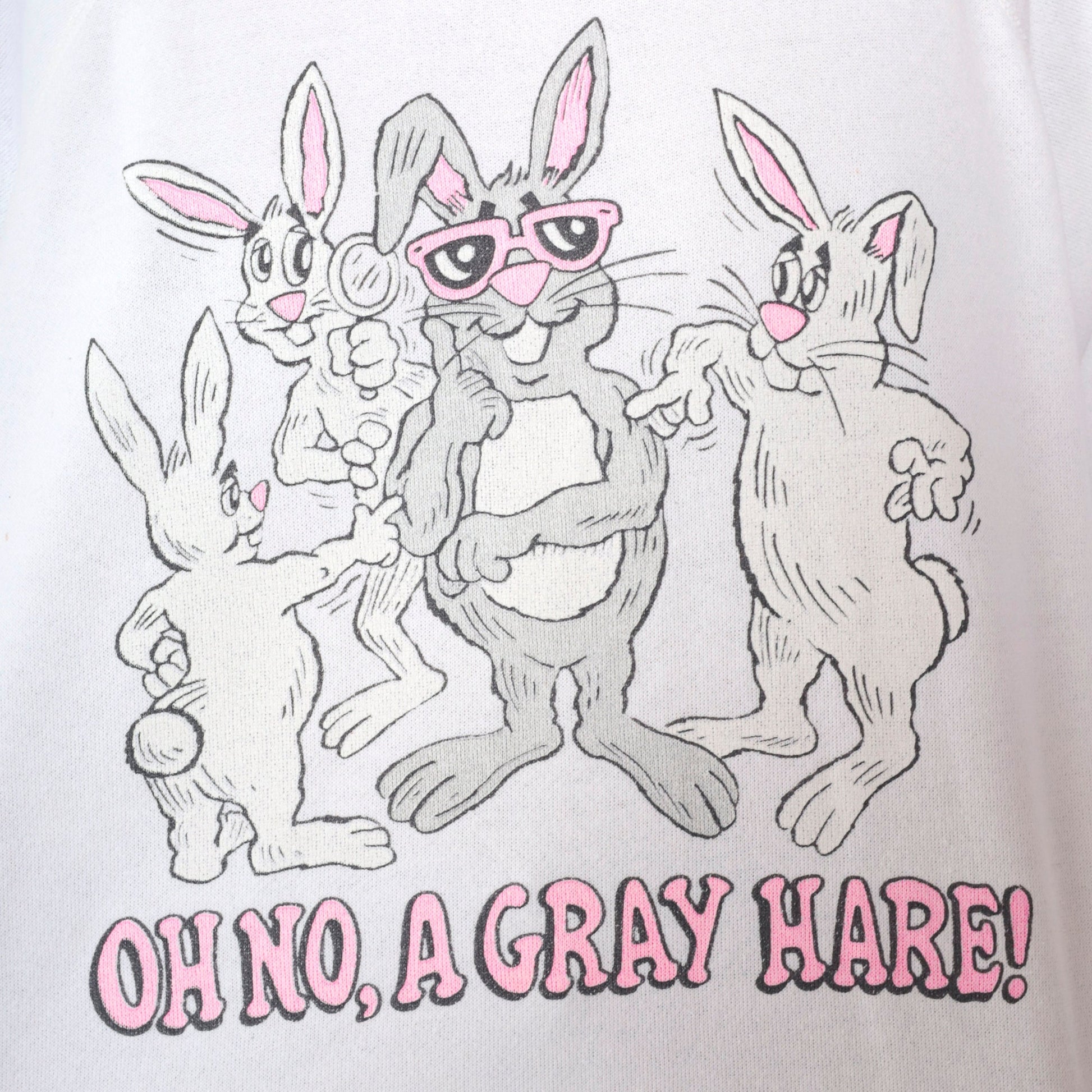 80s Rabbit Pun Sweatshirt Grey Hare Cartoon Bunny Graphic Cutoff Large