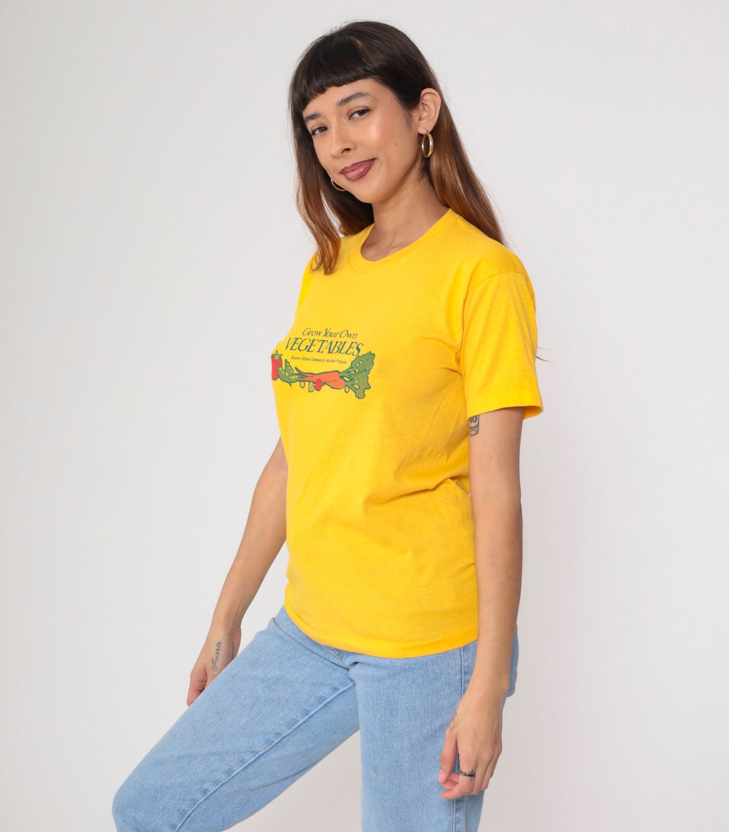 80s Denver Urban Community Garden Program Graphic T-Shirt Yellow Vegetable Gardening Small