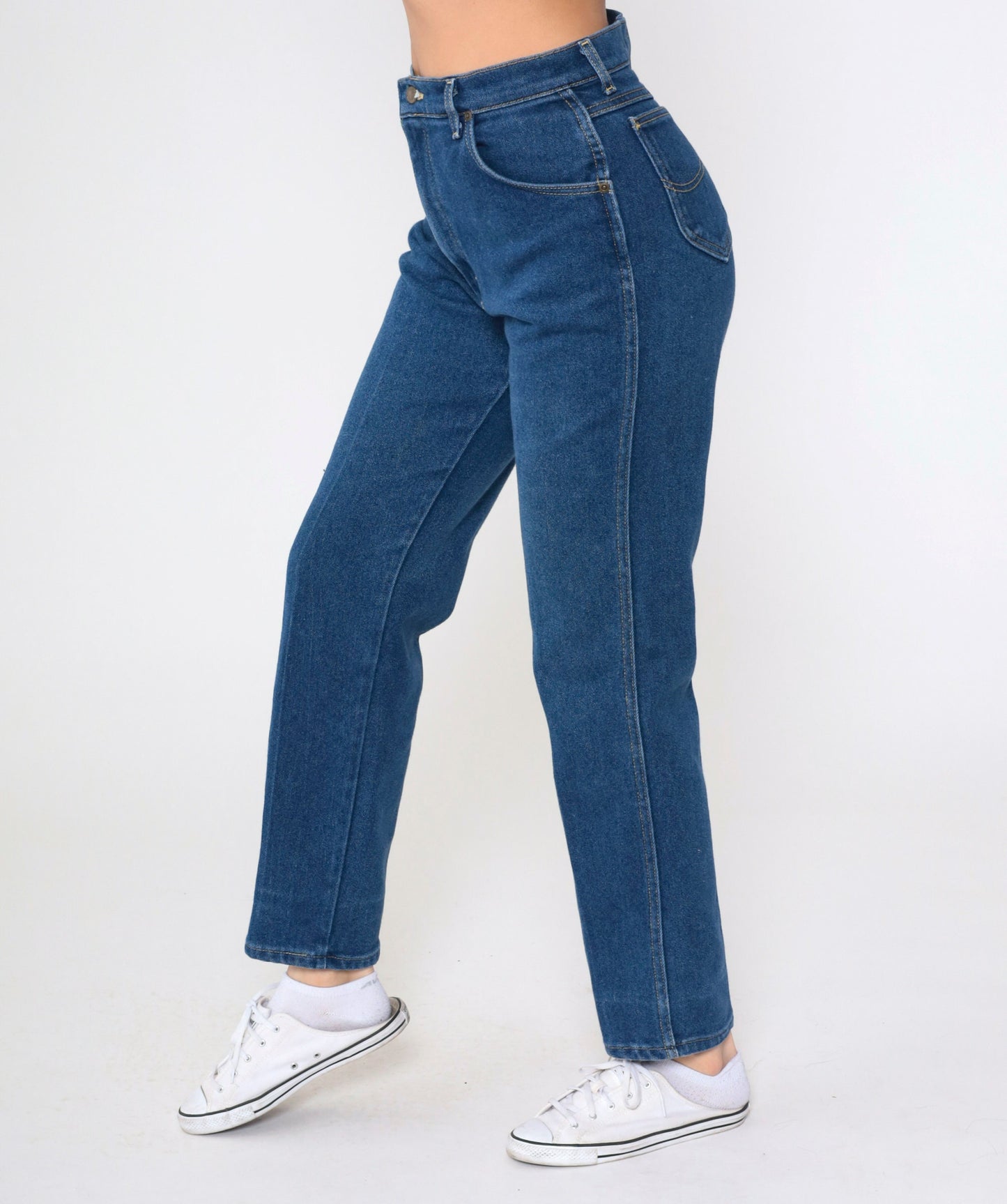 80s Lee High Waisted Straight Leg Jeans Dark Blue Denim Medium 10