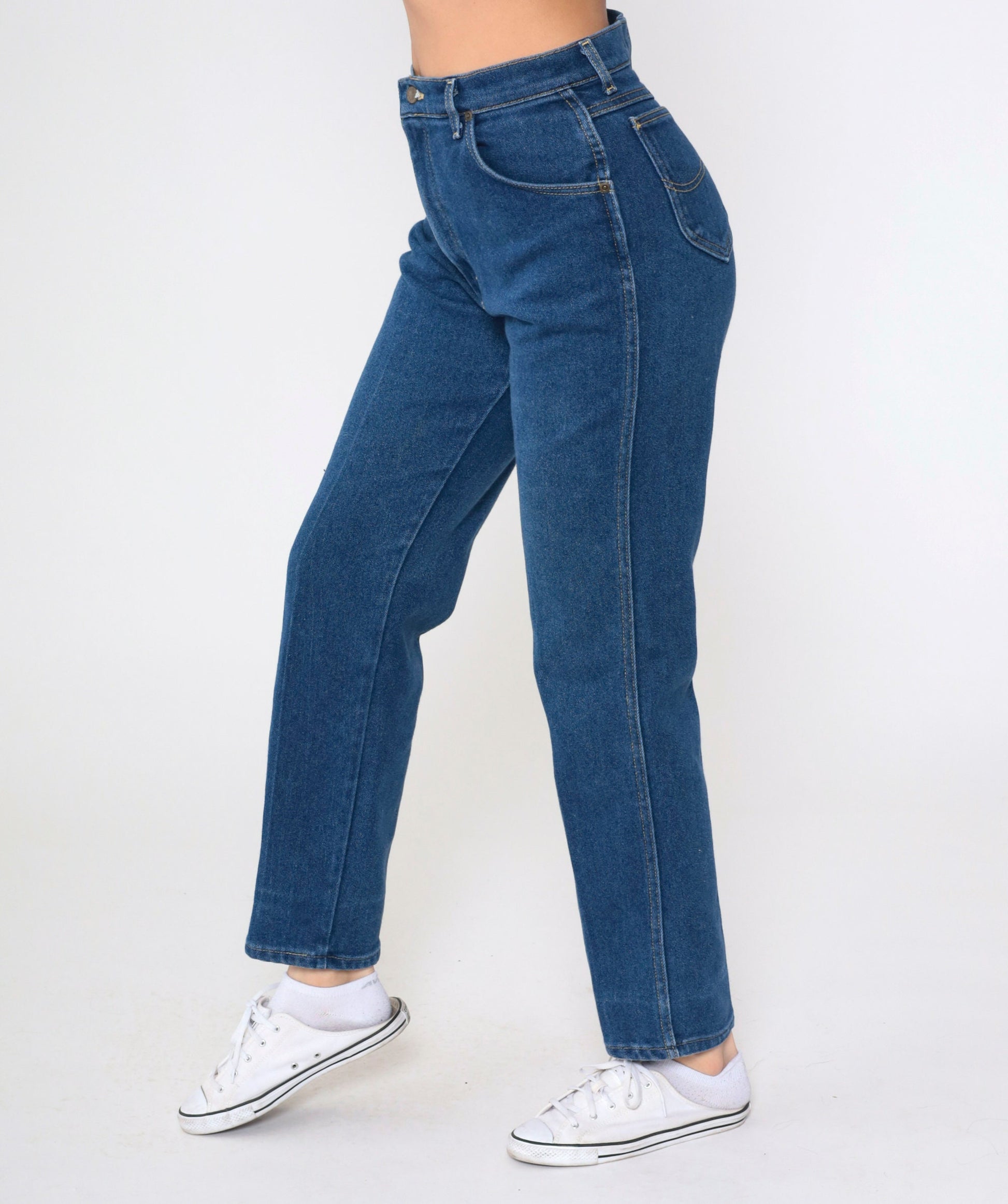 80s Lee High Waisted Straight Leg Jeans Dark Blue Denim Medium 10