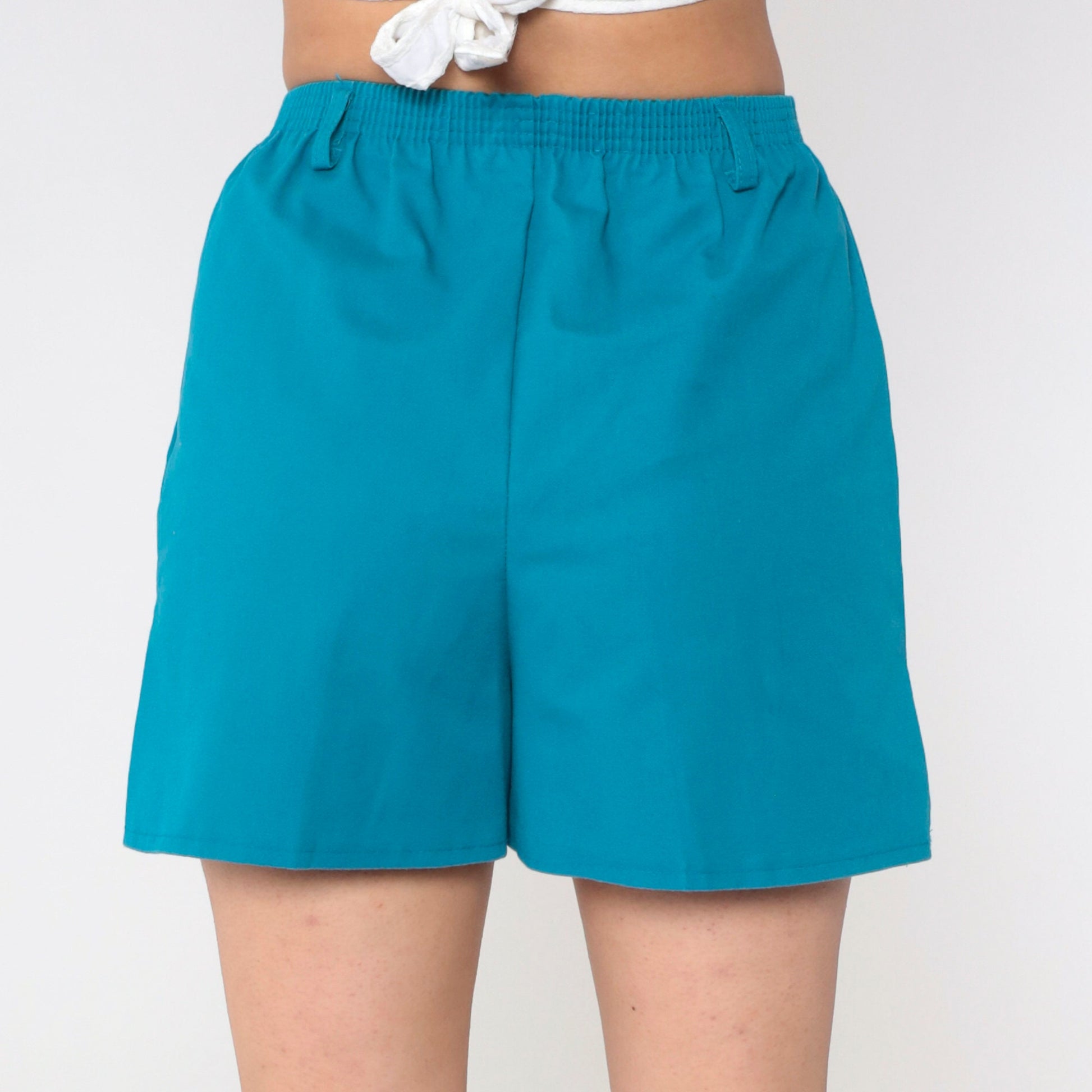 80s Blue High-Waisted Elastic Shorts Small S