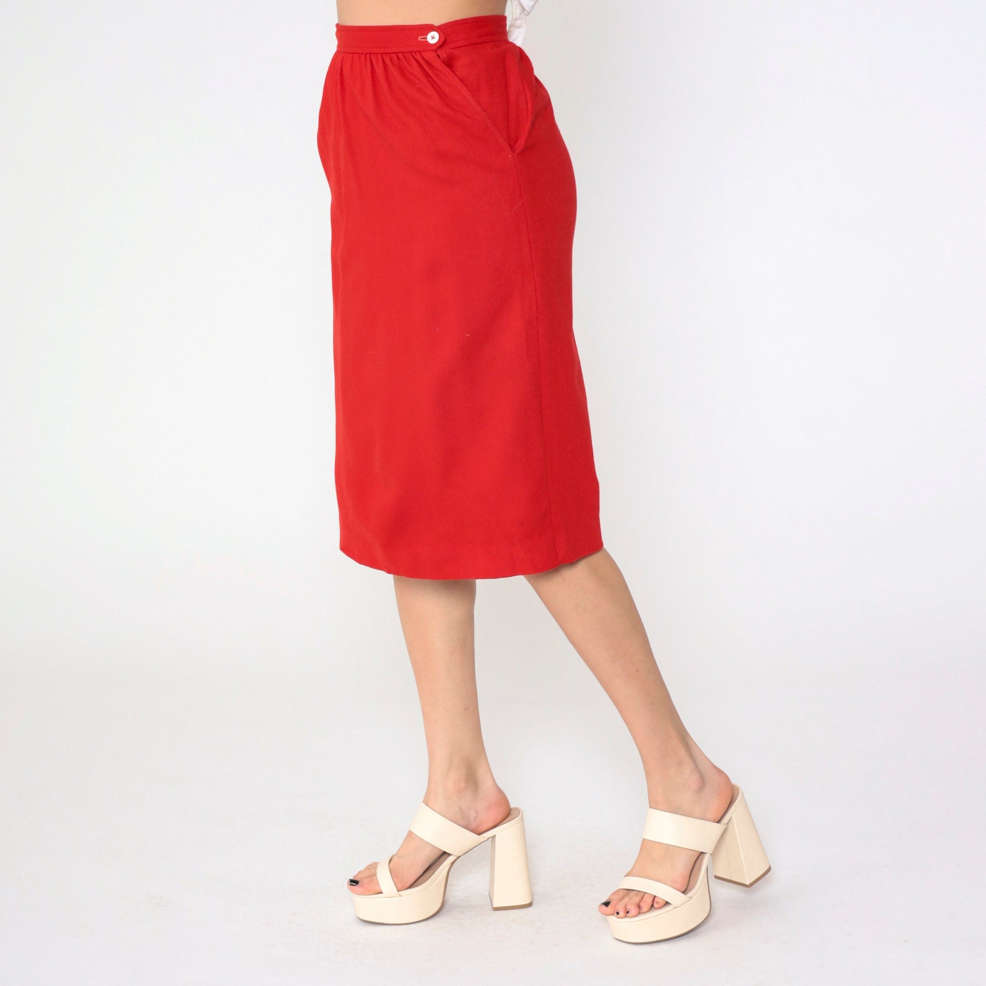 80s I. Magnin Evan Picone Red Wool Pencil Skirt High Waist Medium