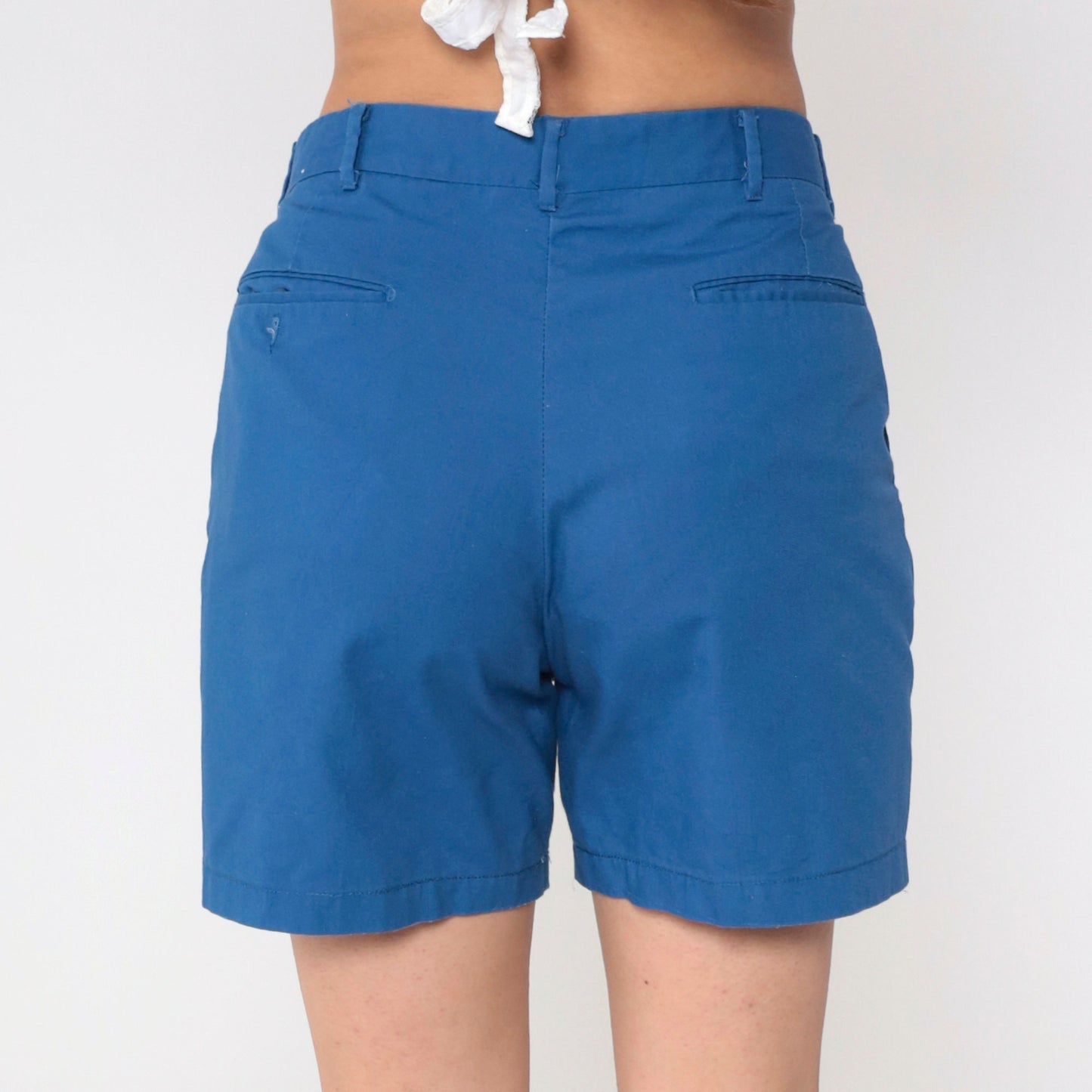 80s Blue Pleated High-Waisted Shorts Cotton Blend Medium