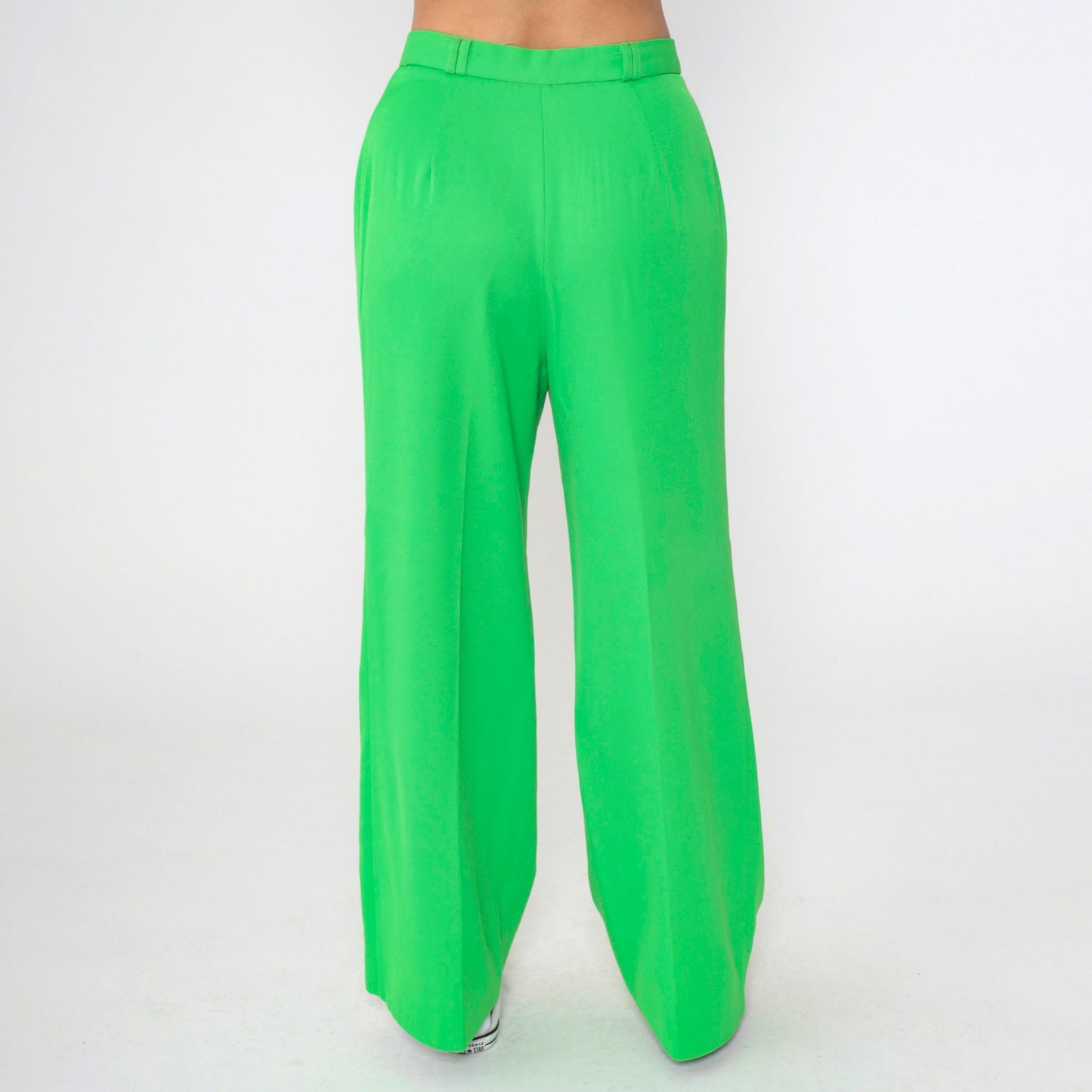 70s Bright Green Bell Bottom Pants High Waist Flared Trousers Medium