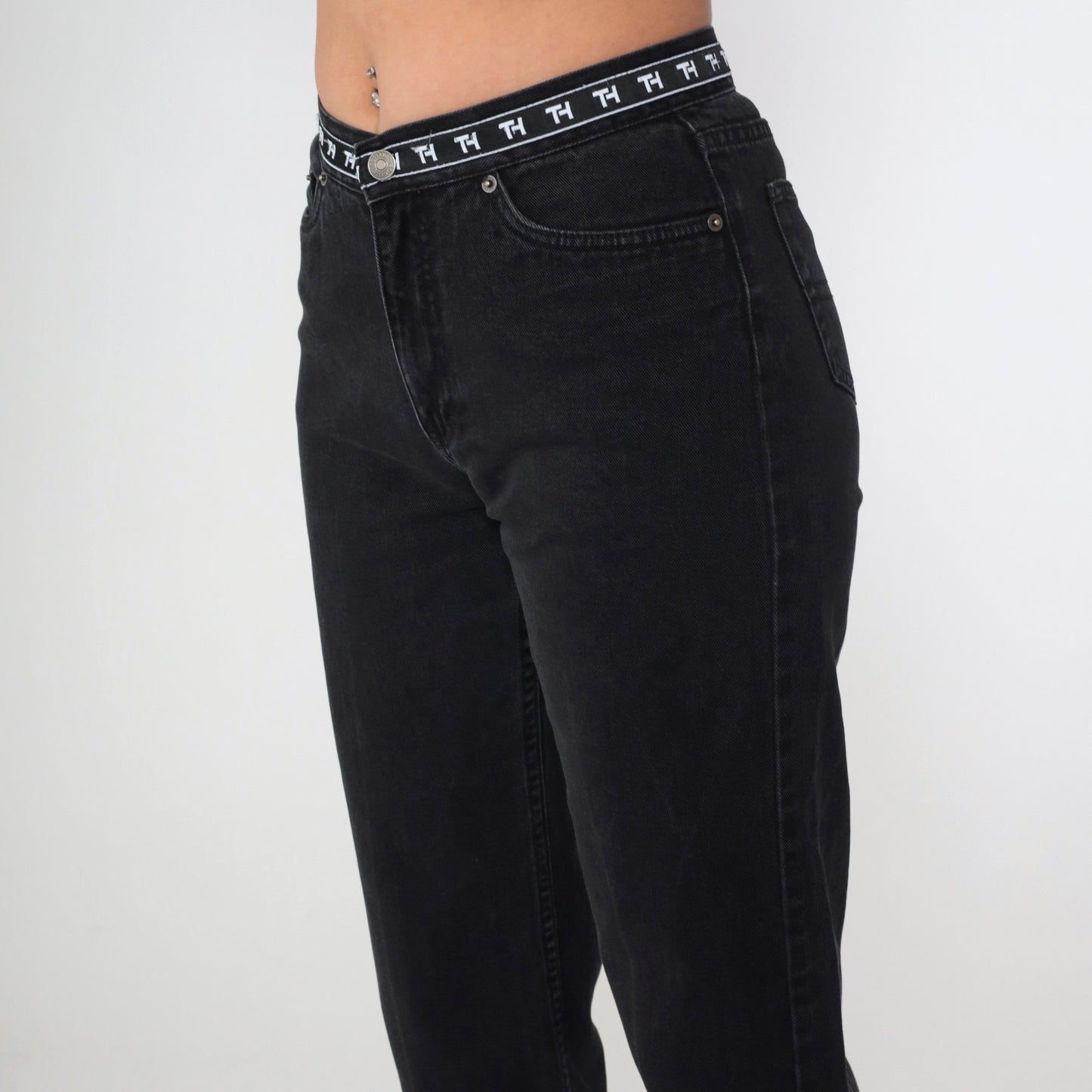 Tommy Hilfiger Y2K Black Denim Ankle Jeans Mid Rise Straight Leg Medium