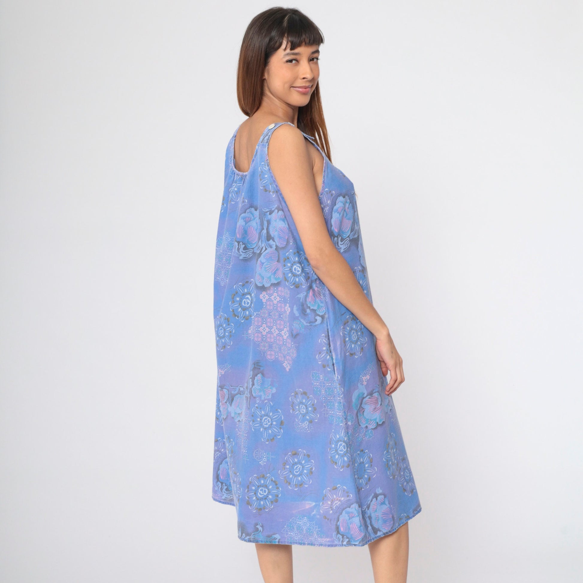 90s Anthony Richards Floral Mandala Sundress Blue Purple Knee-Length XL
