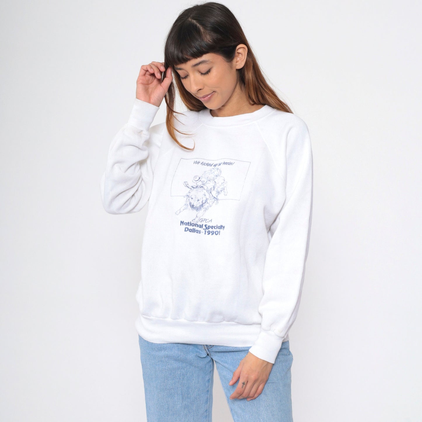 90s GPCA Great Pyrenees Club America Dallas 1990 Sweatshirt White Raglan Large