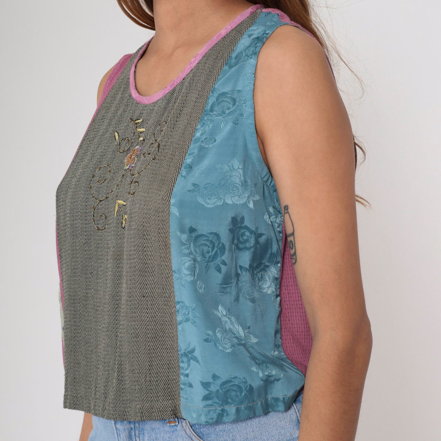 90s Faith by Celia Forrester Floral Beaded Tank Top Embroidered Medium