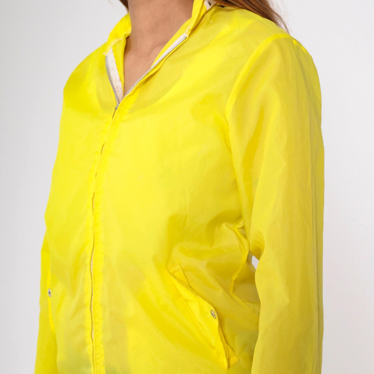 70s Yellow Nylon Windbreaker Jacket Semi-Sheer Zip-Up Extra Small