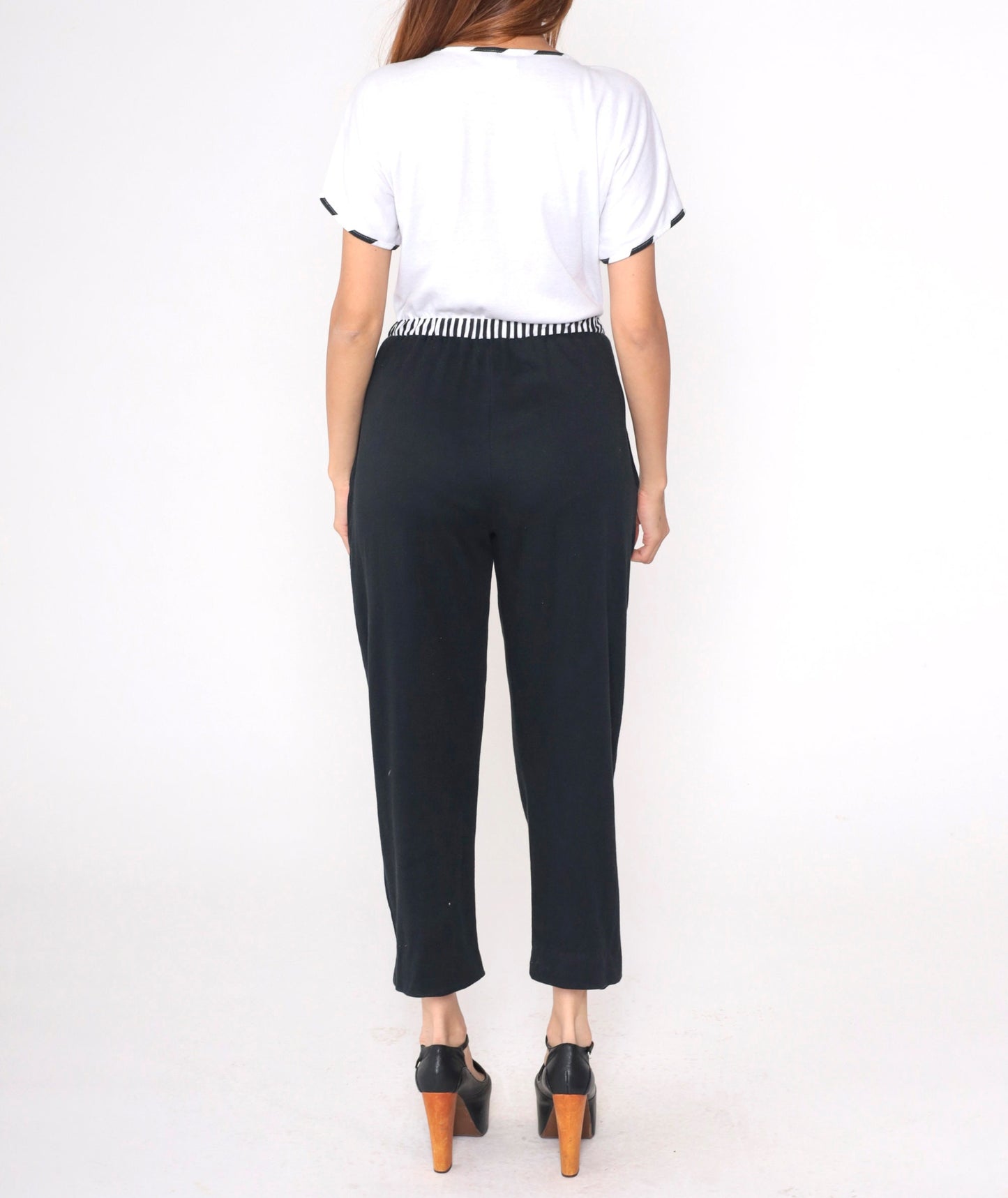 80s Dotti Nautical Jumpsuit Black White Striped Anchor Embroidered Medium