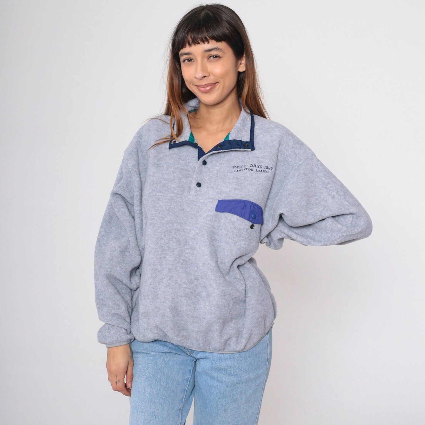 90s Port Authority Fleece Jacket Swift Days Lewiston Idaho Grey Large