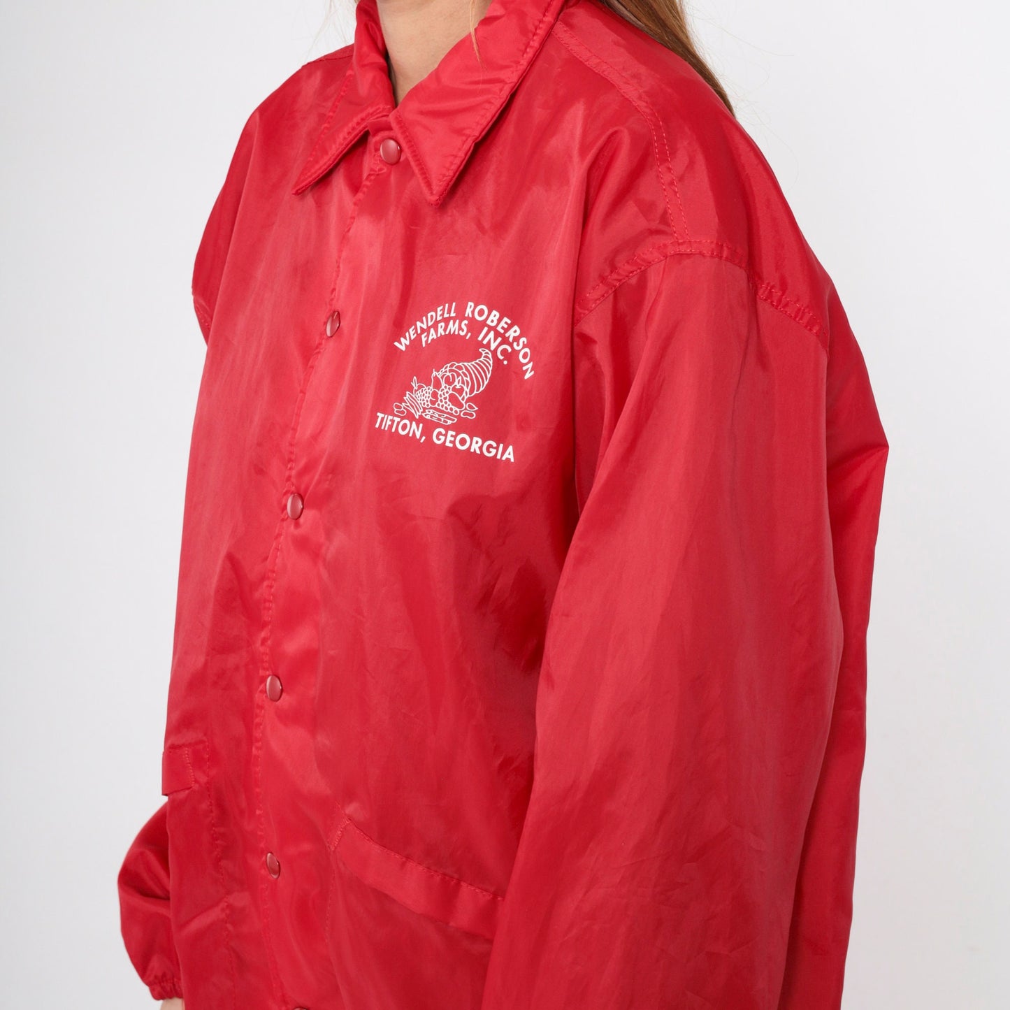 80s Wendell Roberson Farms Tifton Georgia Snap Windbreaker Jacket Red Large L